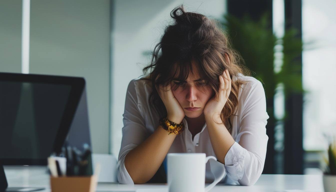 stressed out young woman in modern professional setting
